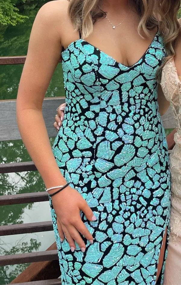 Sherri Hill Prom Dress Black and Teal - Image 4