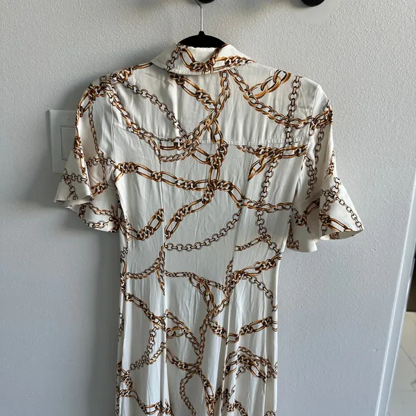 Anthropologie Maeve Short Sleeve Gold Chain Print Dress Size XXS - Image 6