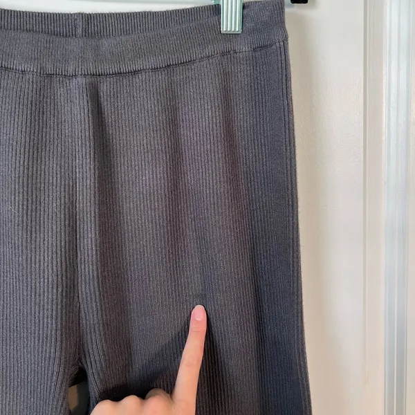 Meshki Ribbed Grey High Waisted Wide Leg Pant - Image 3