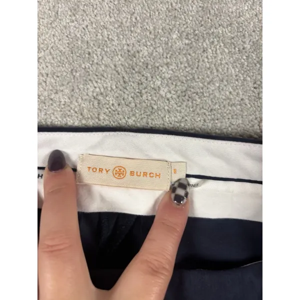 tory burch navy leg snap button mini flare crop trouser 6 Pockets Zip Button‎ - Image 2