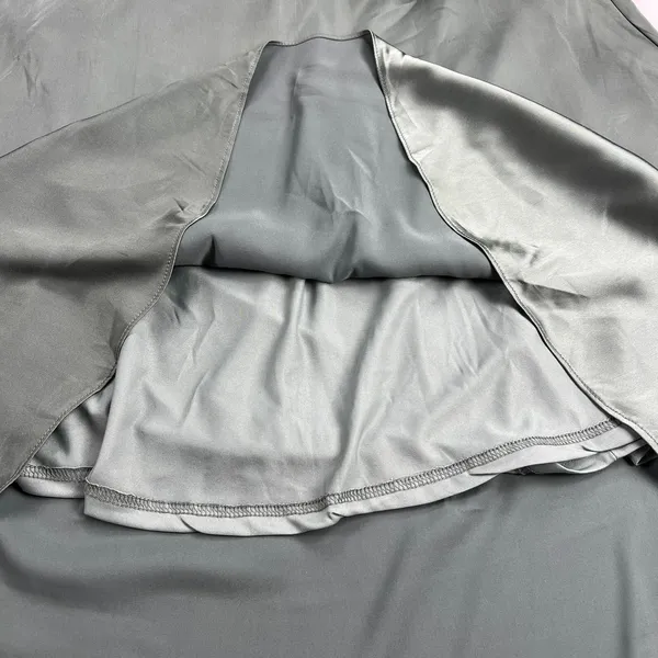Baltic Born Poppy Satin Midi Dress Dark Sage Green V-Neck Peek Tie Front Size L - Image 11