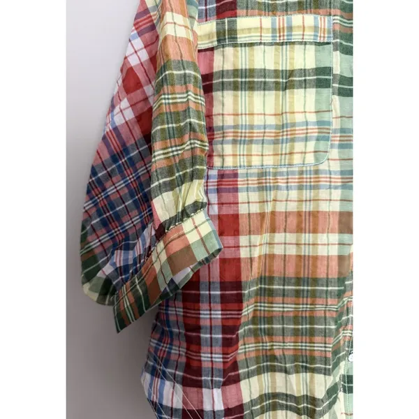 ANTHROPOLOGIE Pilcro Half-Sleeve Batwing Blouse Plaid Women's Size Medium - Image 9