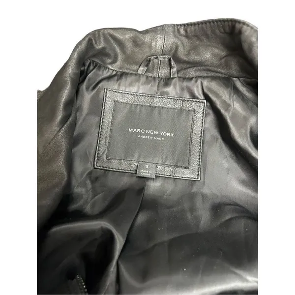 Women's S Andrew Marc New York Womens Black Leather Off Center Zip Jacket Coat p - Image 7