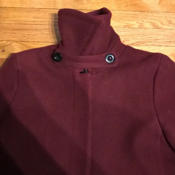 ✈️Loft Wool Preppy long Mock Pencil Bodice wine burgundy solid minimalist button coat - Image 9