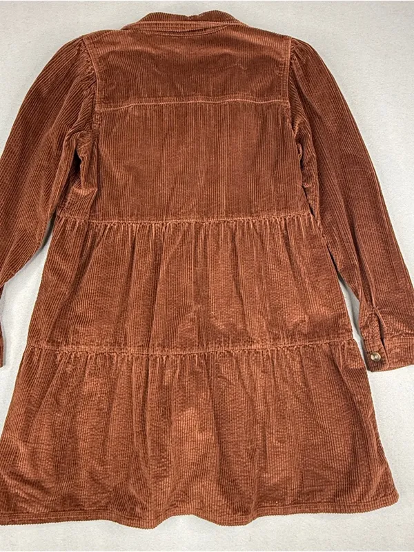 American Eagle Brown Corduroy Tiered Shirt Dress XS Button Front Fall - Image 3