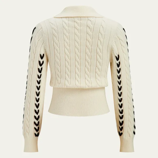 Commense Contrast Stitched Cable Knit Polo Sweater Off-White Size Medium NWT - Image 2