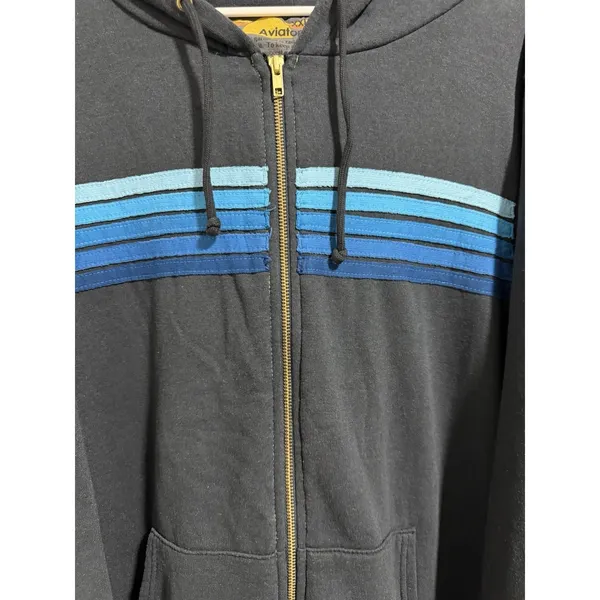 Aviator Nation 5‎ Stripe Zip Up Hoodie Charcoal/Blue Size 2XL - Image 8