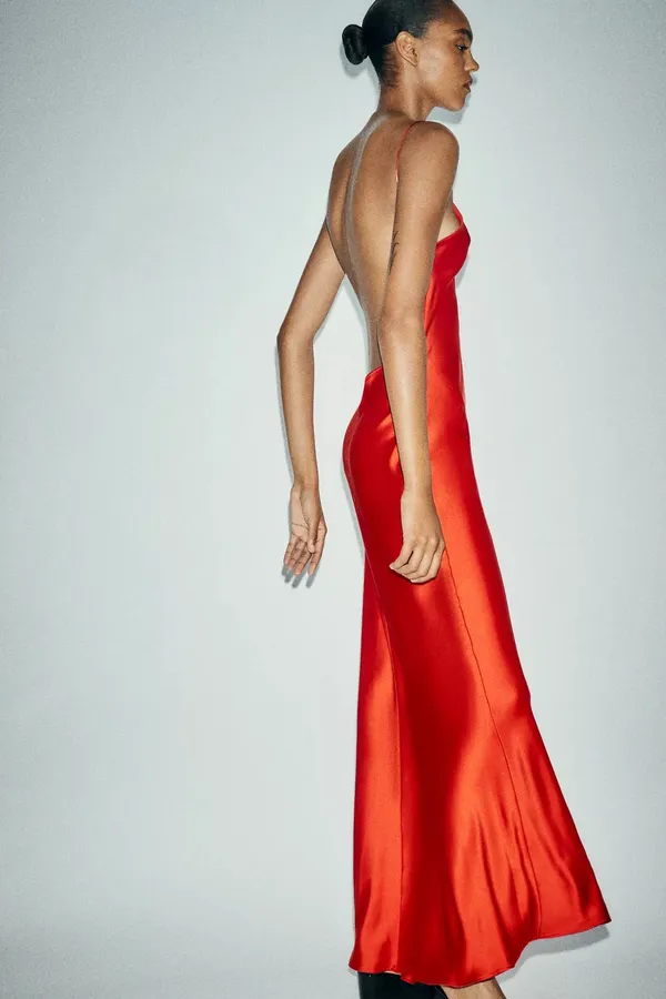 Zara nwt red maxi dress fitted bodycon satin effect party evening holiday gown - Image 10