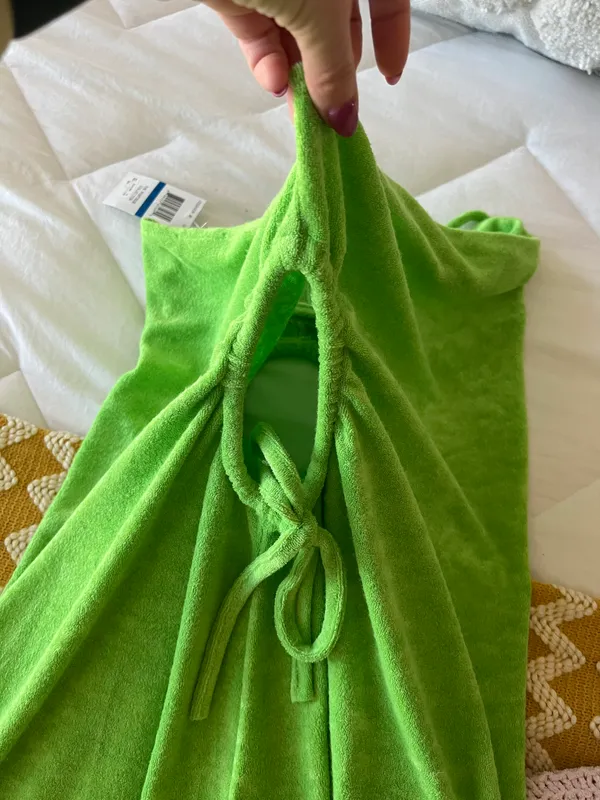 Lime Green Terry Cloth Mini Dress With Cut Out Sides - Image 7