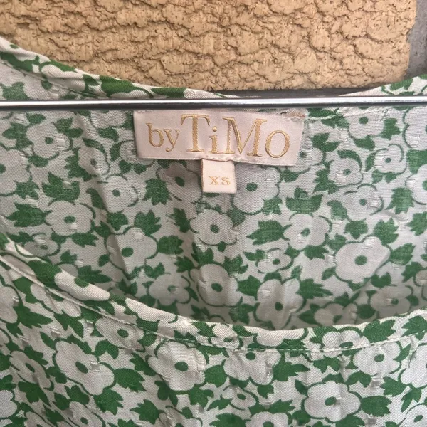 BY TIMO Green Garden Floral Print Jacquard Woven Viscose Tiered Dress XS - Image 4