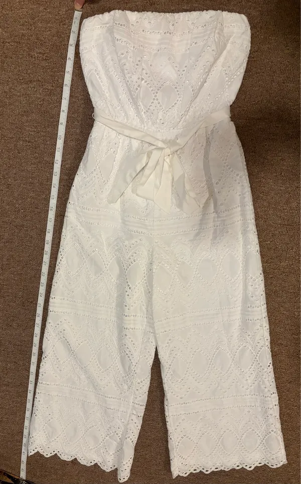 Express White Strapless Jumpsuit Eyelet Design Wide Crop Leg - Image 10