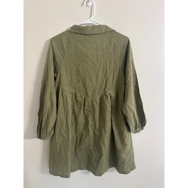 New In Olive Green Babydoll Tunic Dress Long Sleeve Button Down‎ Small NWT - Image 4