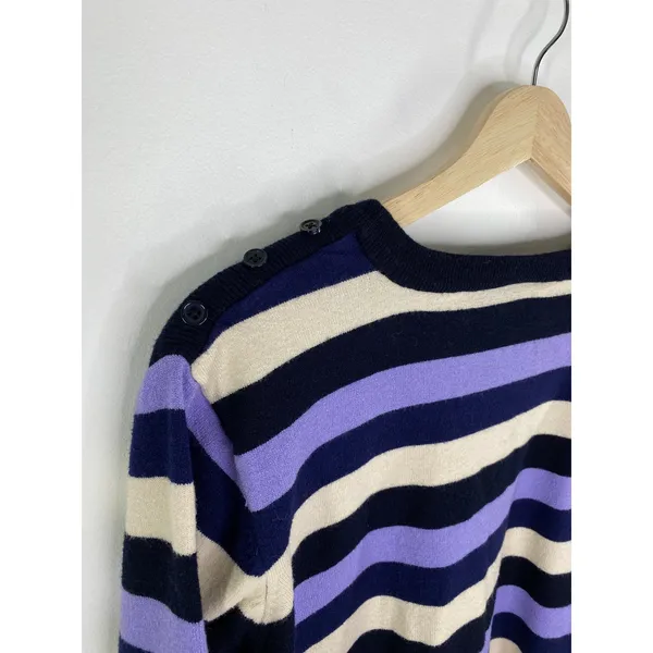 ModCloth Womens 4X Striped Pullover Sweater Navy Purple Cream 3/4 Sleeve Buttons - Image 7