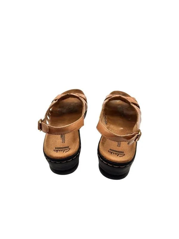 Clarks Size 8 Tan Leather Sandals Adjustable Strap Cushioned Insoles - Image 8
