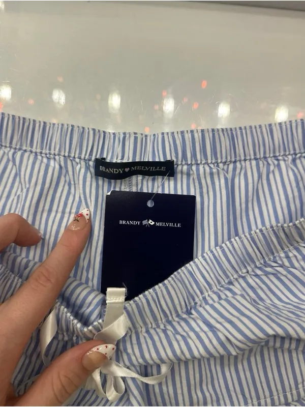 Brandy Melville Blue And White Striped Pajama Shorts W (Ready To Ship) - Image 4