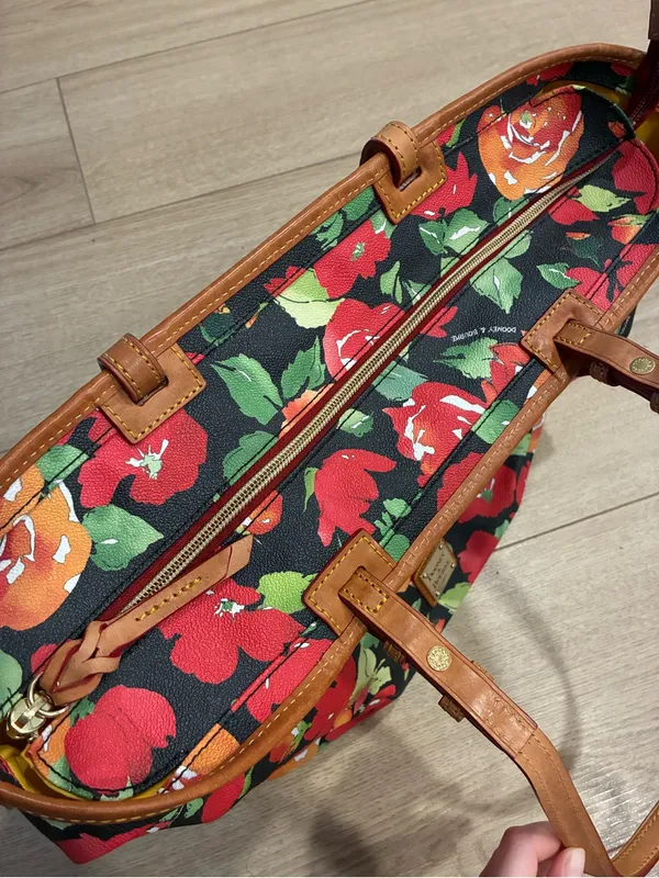 Dooney & Bourke Rose Garden Collection Black Red Leather Tote Bag - Image 3