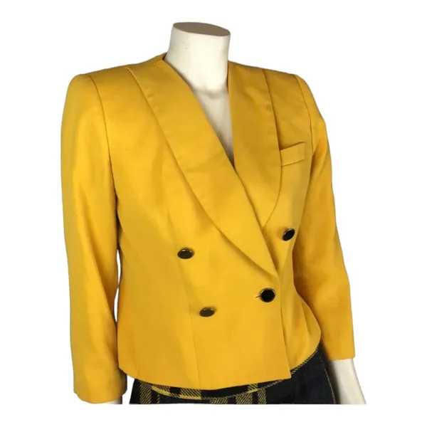 Vintage PETITE SOPHISTICATE yellow double breasted power blazer size 2 - Image 6