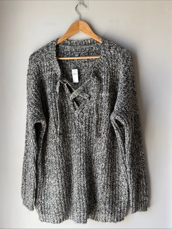 NWT Aerie Oversized Lace Up Grey Sweater - Image 2