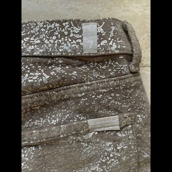 Seven 7 For All Man Kind Pants Size 28 Gold Marble Shimmer Designer Pants‎ - Image 7