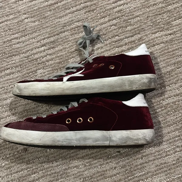Golden Goose Burgundy and White Sneakers - Image 3