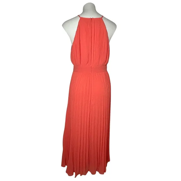 FLYING TOMATO Neon Coral Midi‎ Dress Accordion Pleat Size M High Neck - Image 4