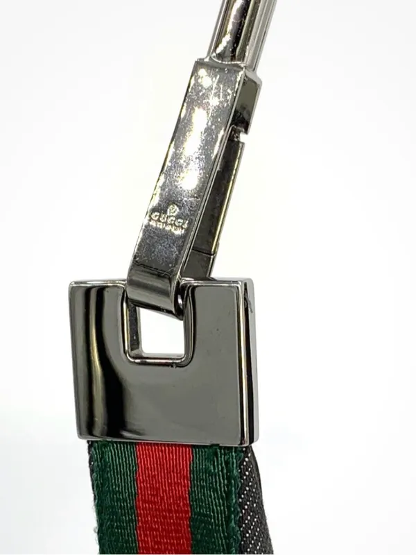 Gucci Vintage Y2K Black Denim Web Stripe Shoulder Hobo Bag Zip Top Silver Hardwa - Image 9