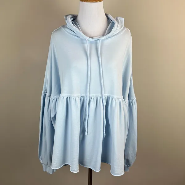 Aerie Peplum Hoodie Sweatshirt‎ Small Blue Balloon Sleeve Babydoll Oversized S - Image 7