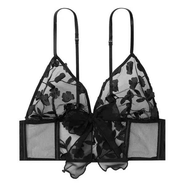 Victoria’s Secret Black Floral Sheer Mesh Dream Angels Triangle Bralette XL - Image 3