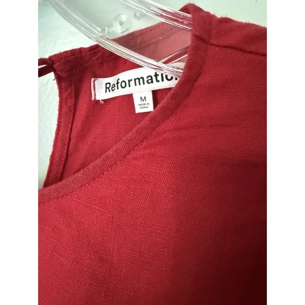 Reformation‎ Sommer Belted Linen Mini Dress M Red Shift Sleeveless - Image 4