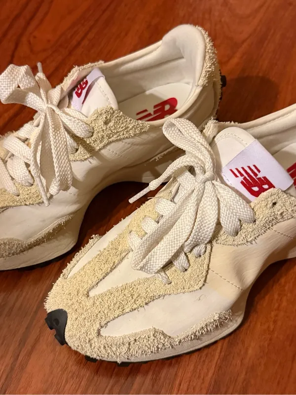 New Balance Women's Cream Suede-Trim Lace-Up Sneakers with Red Logo - Image 2