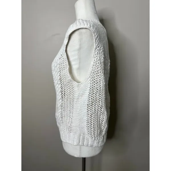Specialty House White Crochet Sweater Cardigan Vest Large‎ Button Boho Fisherman - Image 2