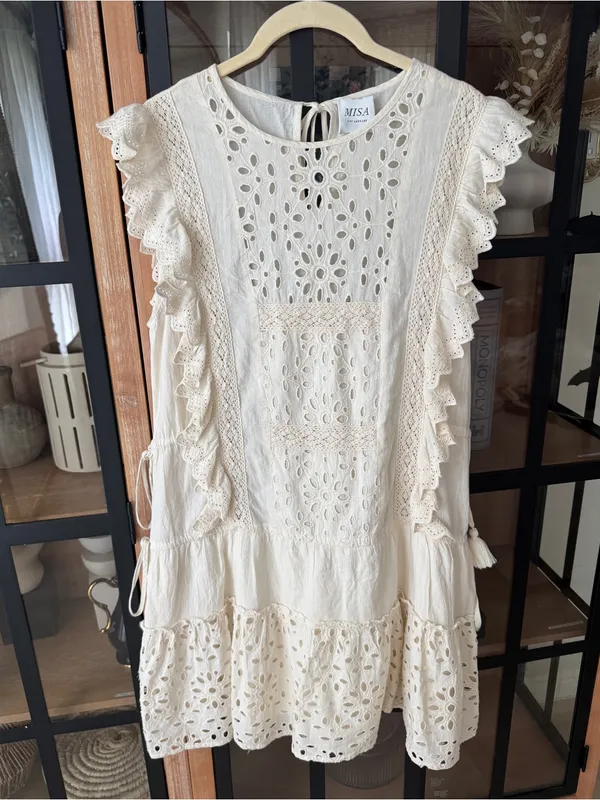 MISA eyelet embroidered mini dress ruffle flutter sleeves cotton marieta - Image 10