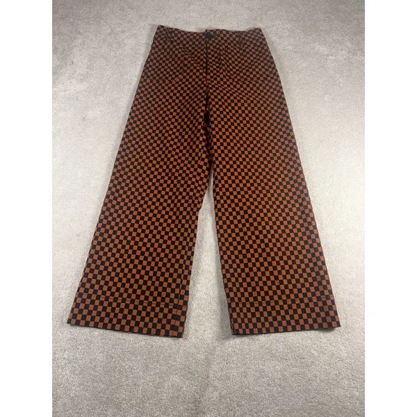 Anthropologie Maeve Colette Pants Rust Black Checkerboard Cropped Wide Leg 27 - Image 2