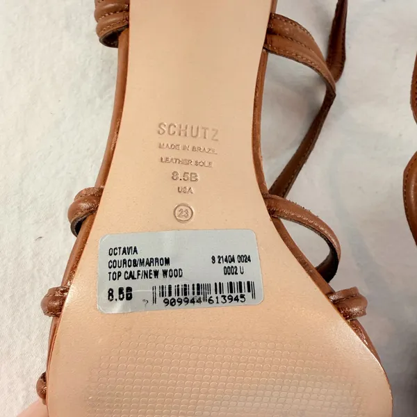SCHUTZ Octavia Calf Leather Square Toe Heeled Sandal‎ in Brown Size 8.5 - Image 8