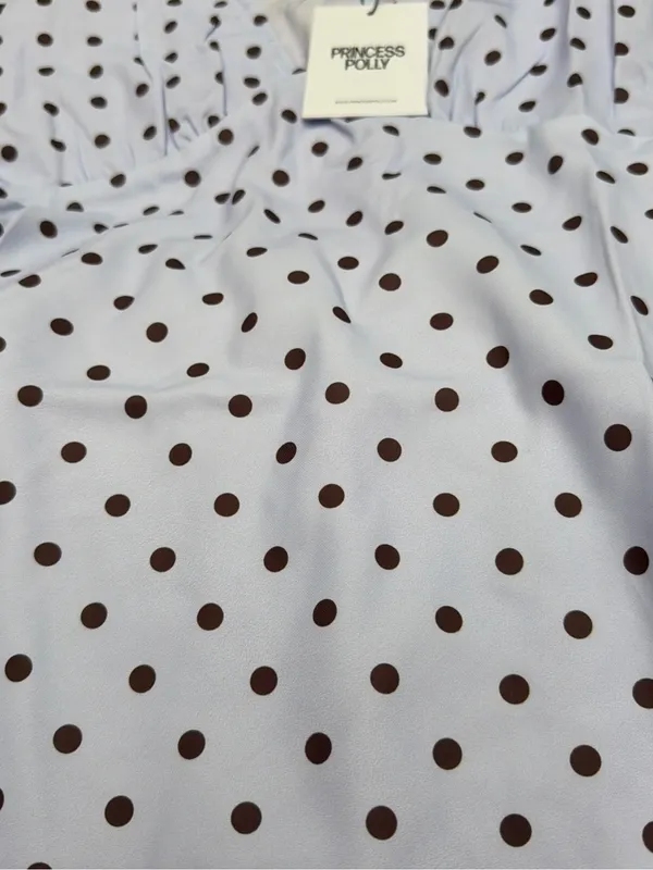 Princess Polly White Mini Dress with Brown Polka Dots - Image 2