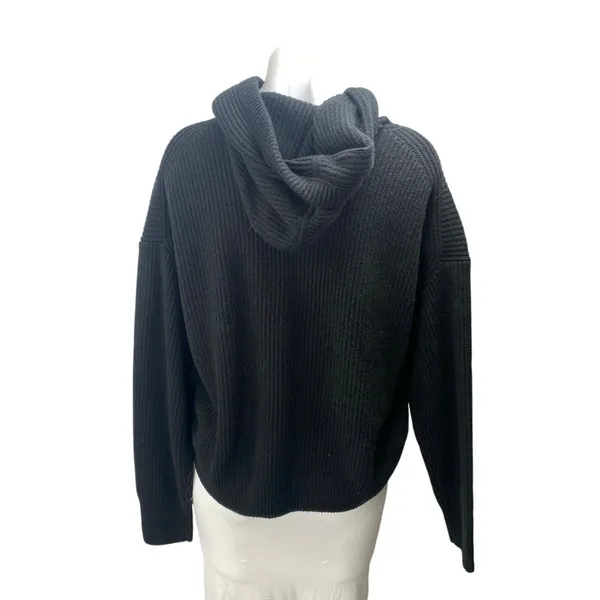NEW Gap Women's Black Ribbed Knit Long Sleeve Hoodie Hooded Sweatshirt Size M - Image 2