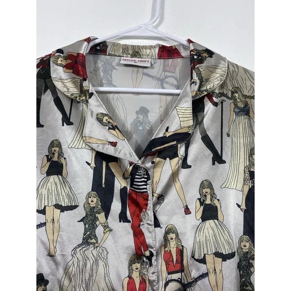 Taylor Swift Pajama Shirt Size M Multicolored AOP Red Taylor's Version Eras - Image 5