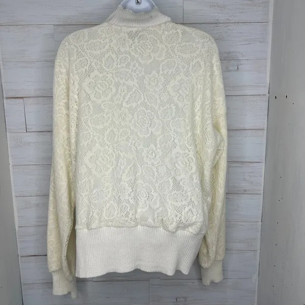 Anthropologie Saturday/Sunday Mission Ivory Quilted Lace Bomber Zip-up Jacket L - Image 5