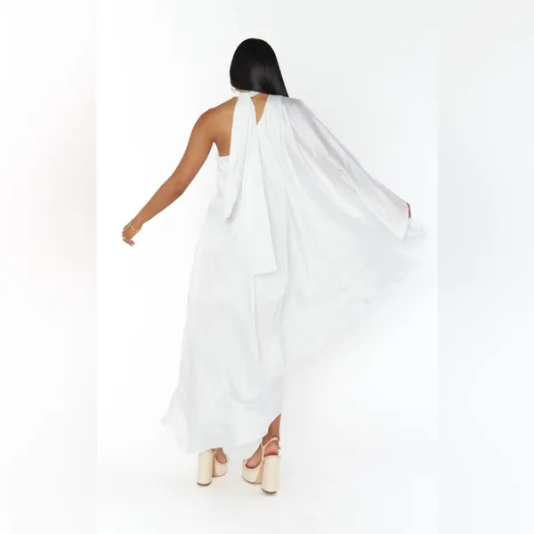 SHOW ME YOUR MUMU Rhea One Shoulder Dress In Ivory Luxe Satin - Image 4