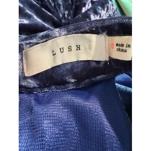 LUSH Crushed Velvet Mini Dress Small Blue Cutout Halter Mock Neck Bodycon Glam‎ - Image 7