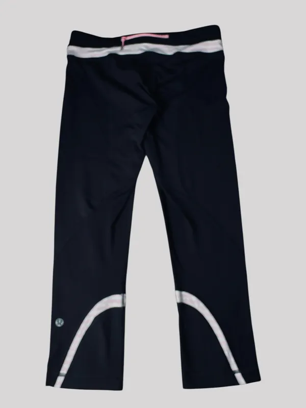 Lululemon Classic Black Leggings Sporty White & Pink Waistband Athleisure Yoga - Image 2