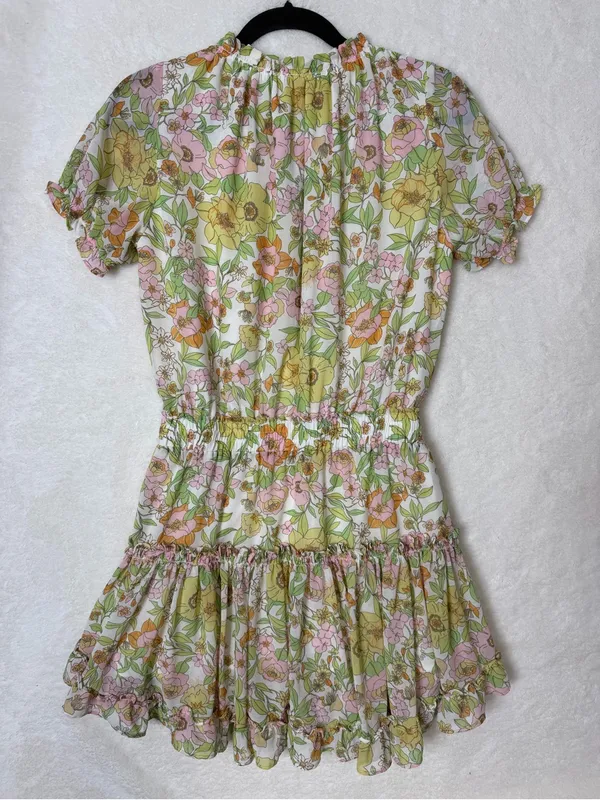 Impeccable Pig Floral Dress Tiered Bottom Keyhole Neckline Womens Size Medium - Image 2