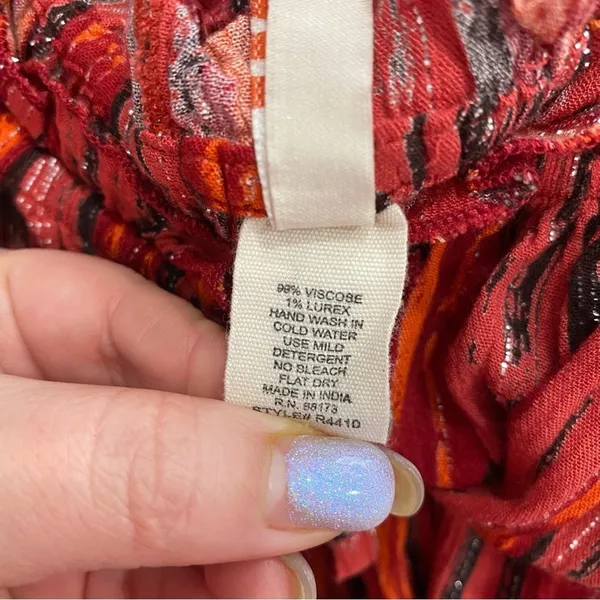 Raga Red Burnt Orange Metallic Thread Boho Tiered Dress Festival Size XS‎ - Image 12