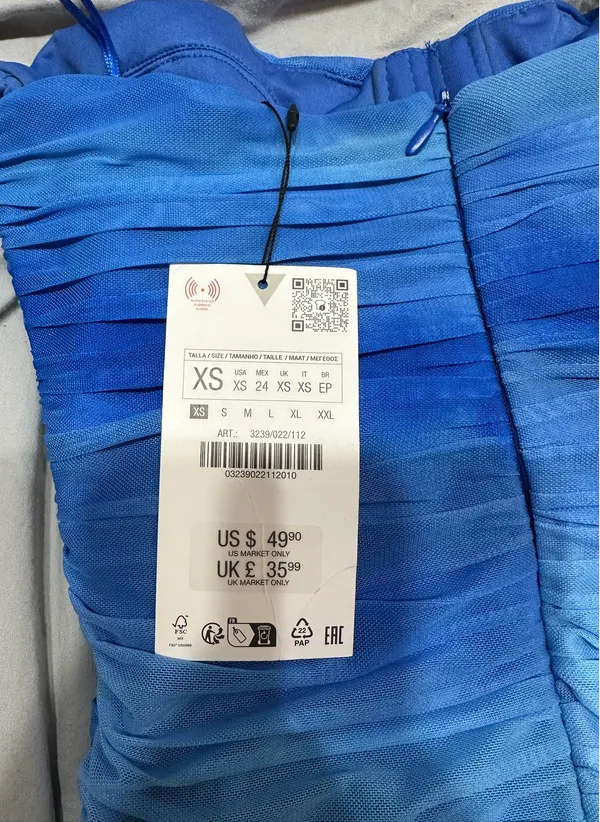 ZARA Blue Pattern Mini Dress - Image 2