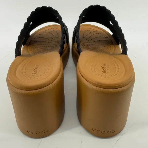 Crocs Brooklyn Woven Slide Block Heels Sandals Black Women 10 Chunky Comfy Y2K - Image 5