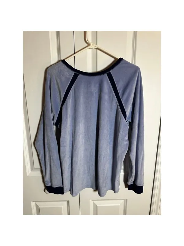 Cuddl Duds Pajamas Set L Blue Yellow Ultra Plush Velvet Fleece - Image 2