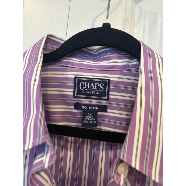 Chaps Purple And White Stripe Button‎ Down Shirt Size 1X - Image 5