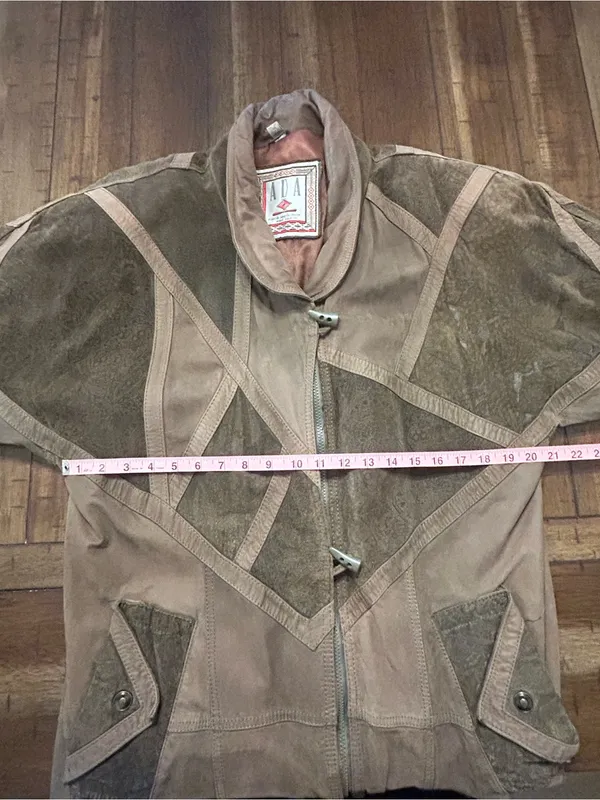 Vintage ADA 100% Leather Suede Patchwork Maxi Coat Avant Garde Brown Size S - Image 7