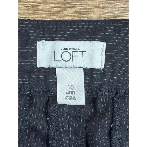 Ann Taylor LOFT Ann Pants Womens 10 Black Pinstripe Wide Leg Career Trouser - Image 4