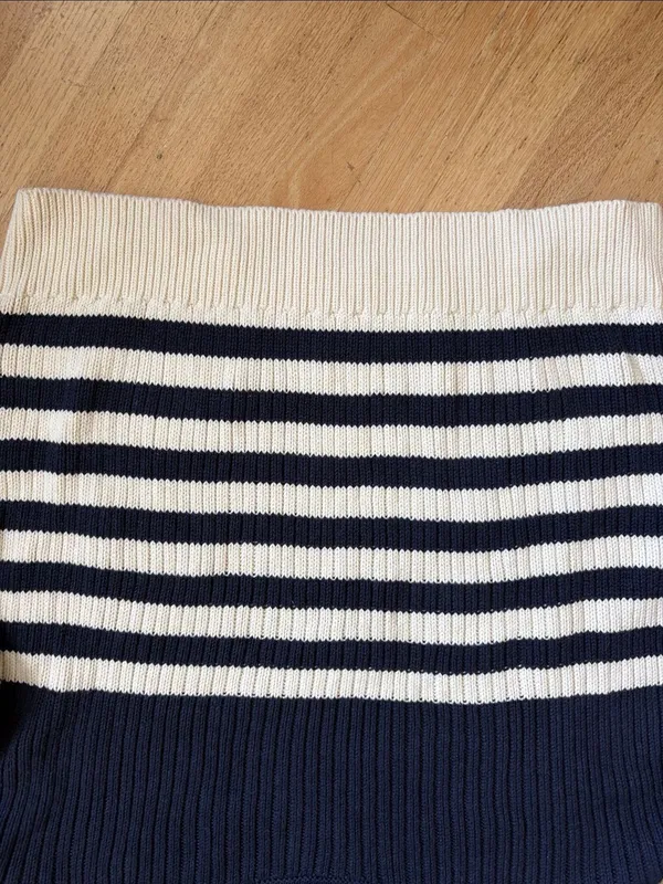 Emerson Fry CAROLYN FUNNEL NECK SWEATER - NAVY COLORBLOCK STRIPE ORGANIC sz S - Image 2